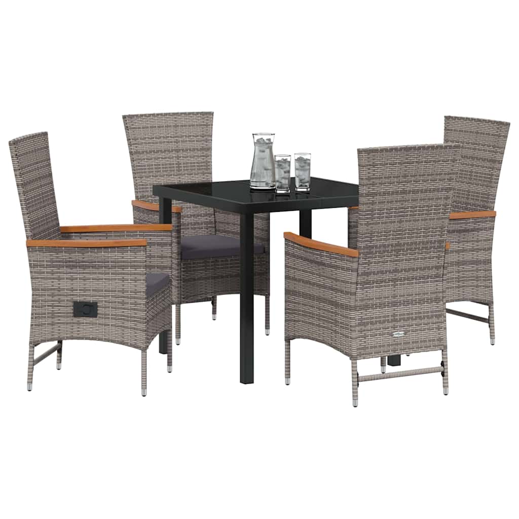 Set da Pranzo per Giardino con cuscino 5 pcs Grigio Poly Rattan - homemem39