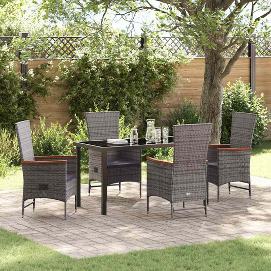 Set da Pranzo per Giardino con cuscino 5 pcs Grigio Poly Rattan - homemem39