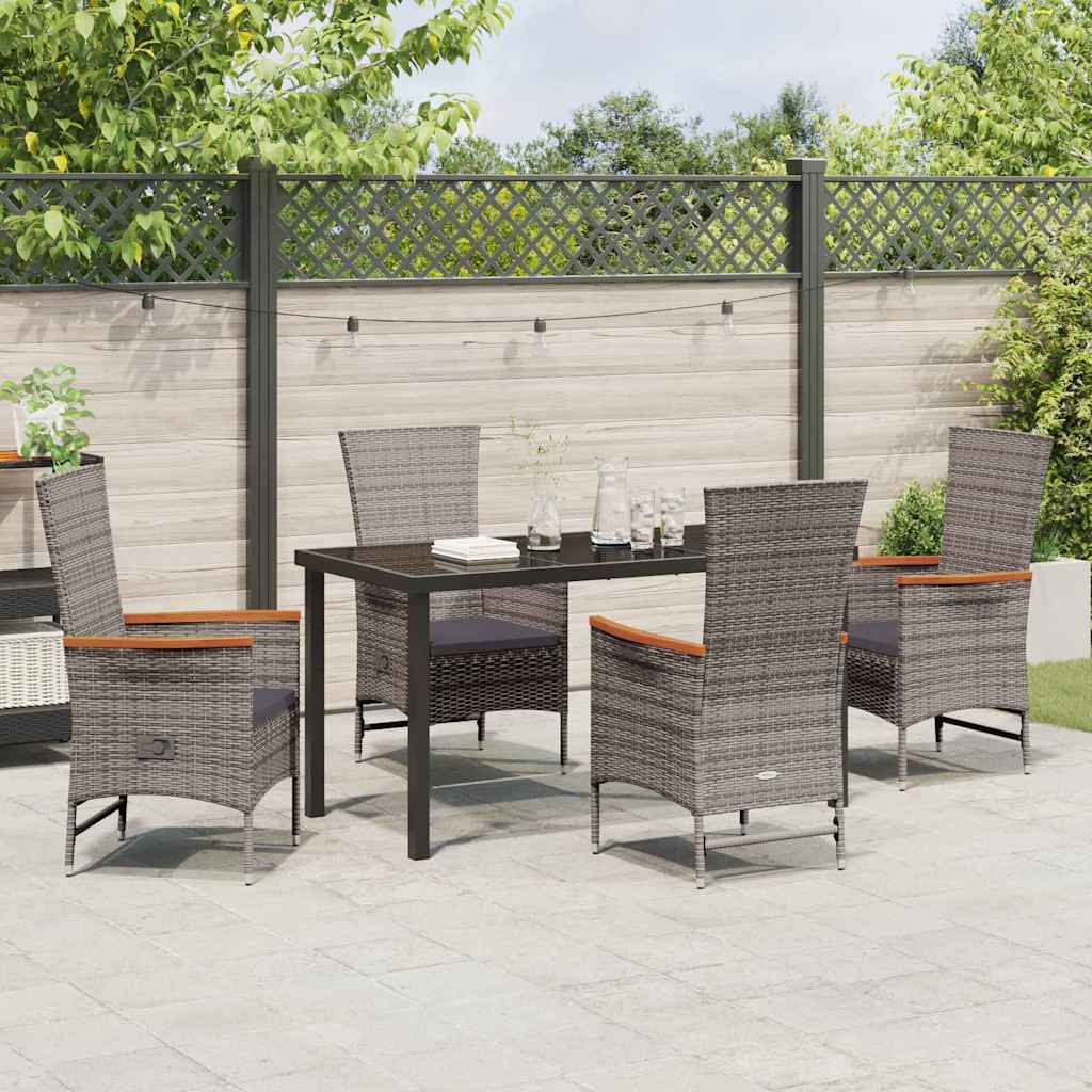 Set da Pranzo per Giardino con cuscino 5 pcs Grigio Poly Rattan - homemem39