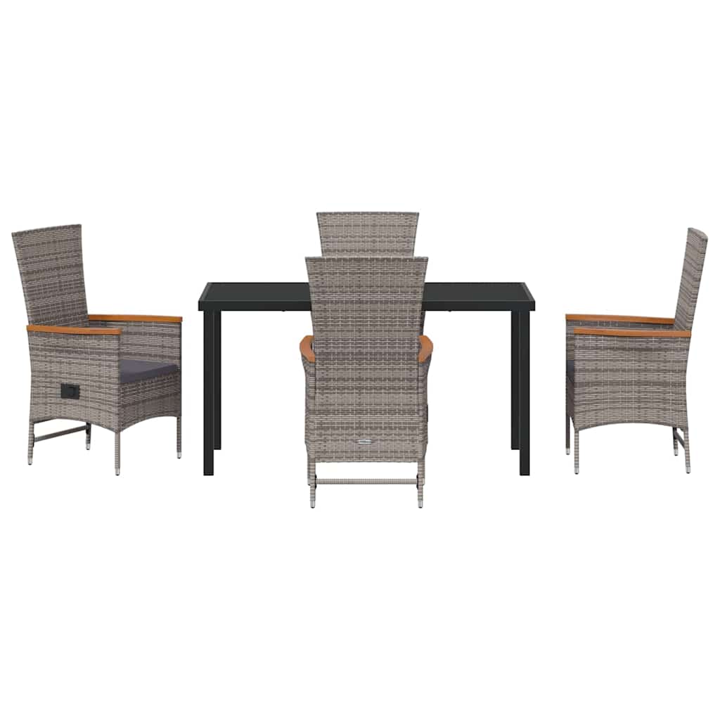 Set da Pranzo per Giardino con cuscino 5 pcs Grigio Poly Rattan - homemem39
