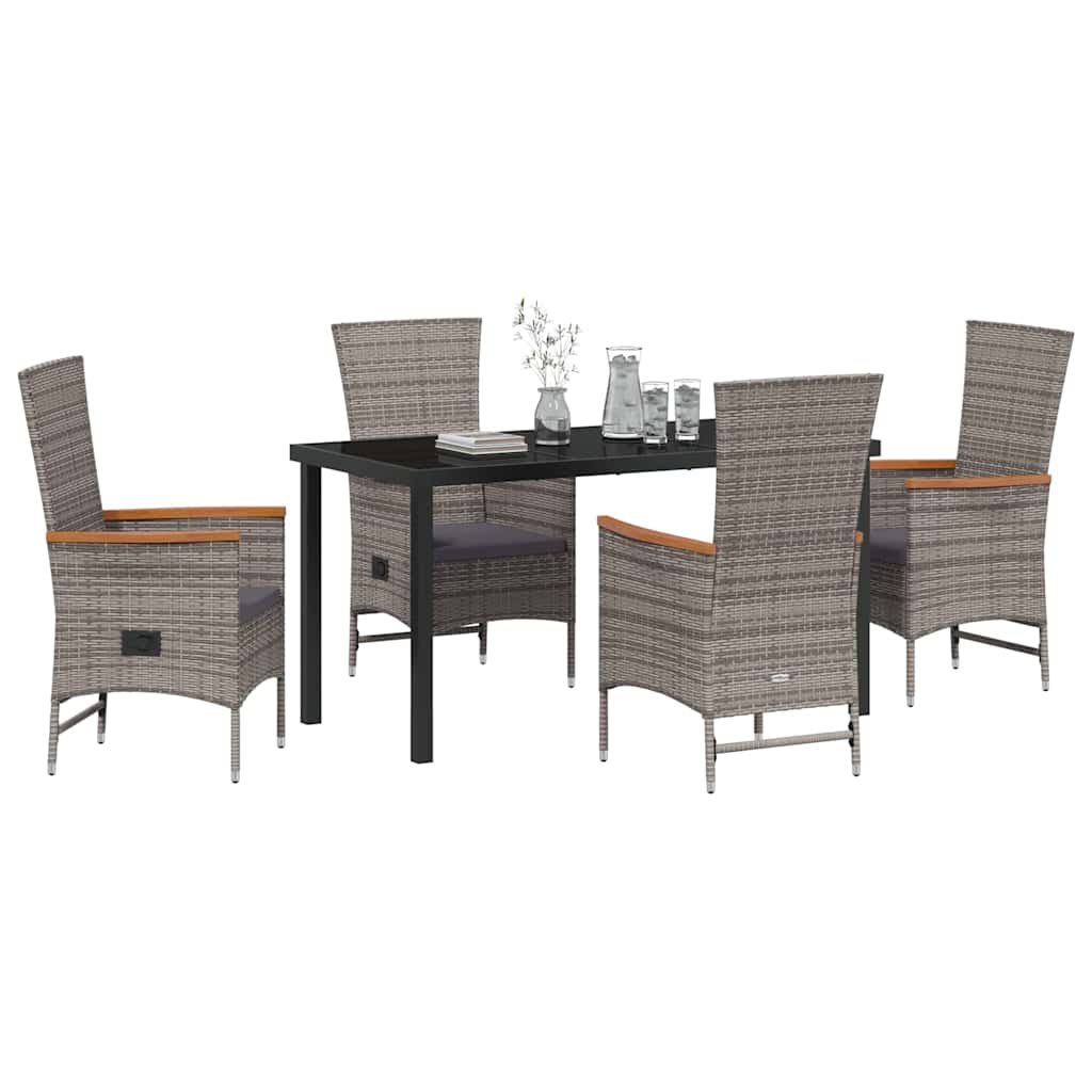 Set da Pranzo per Giardino con cuscino 5 pcs Grigio Poly Rattan - homemem39