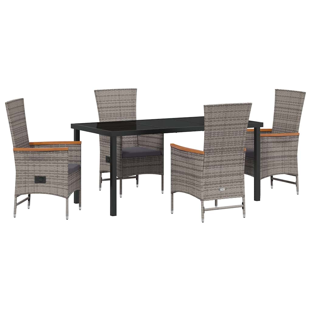 Set da Pranzo per Giardino con cuscino 5 pcs Grigio Poly Rattan - homemem39
