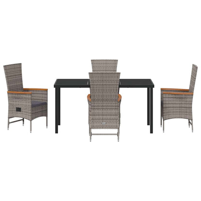 Set da Pranzo per Giardino con cuscino 5 pcs Grigio Poly Rattan - homemem39