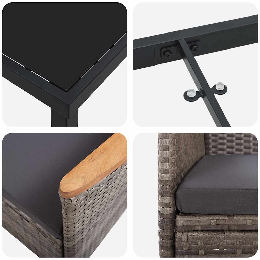 Set da Pranzo per Giardino con cuscino 7 pcs Grigio Poly Rattan - homemem39