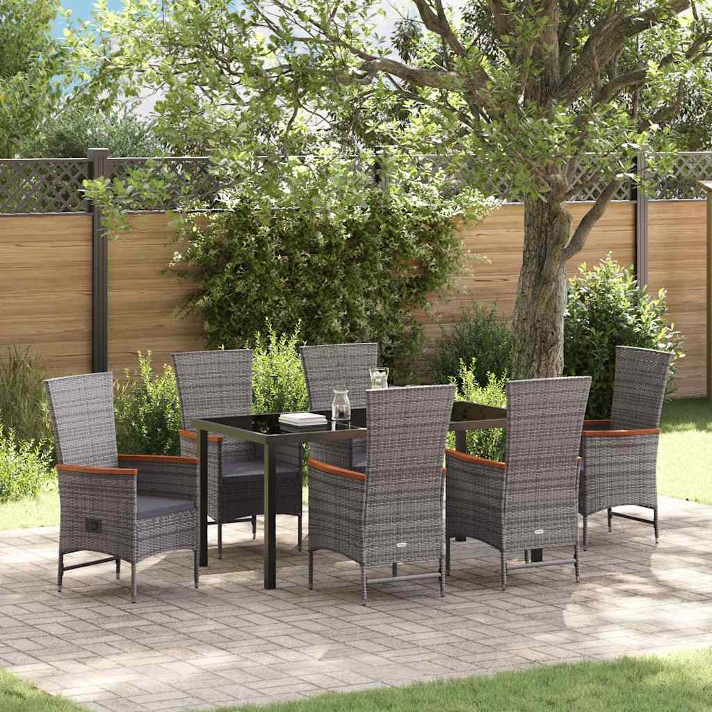 Set da Pranzo per Giardino con cuscino 7 pcs Grigio Poly Rattan - homemem39