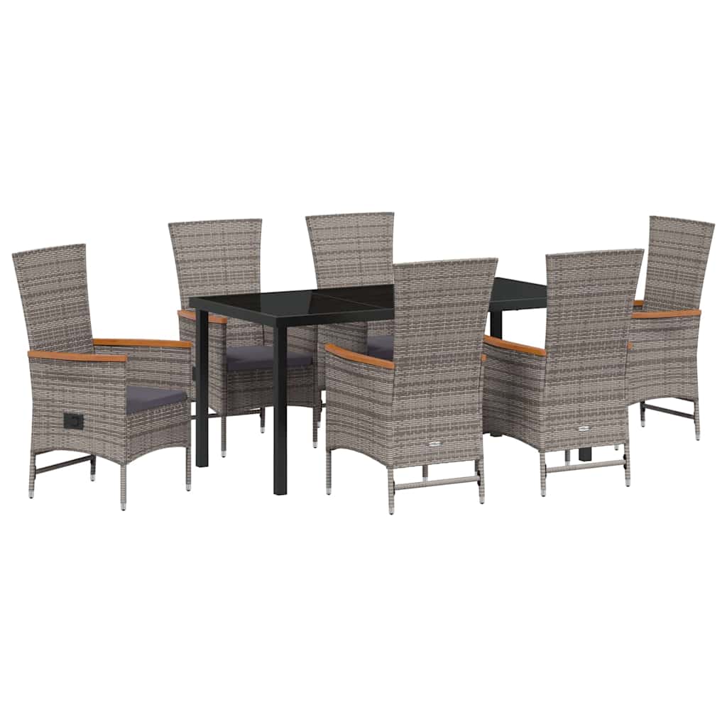Set da Pranzo per Giardino con cuscino 7 pcs Grigio Poly Rattan - homemem39
