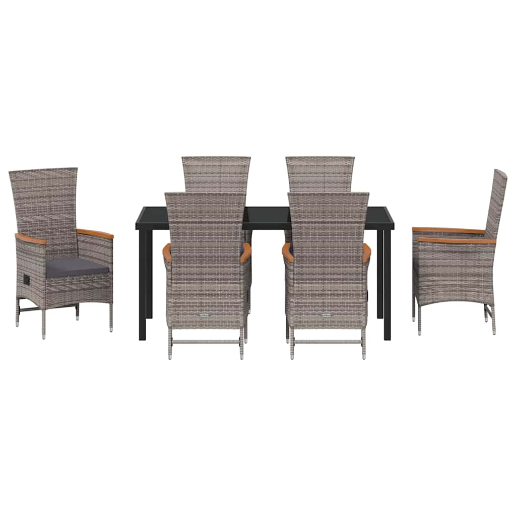 Set da Pranzo per Giardino con cuscino 7 pcs Grigio Poly Rattan - homemem39