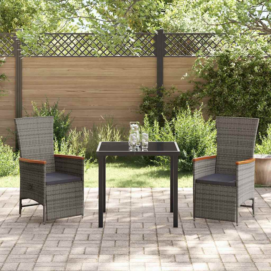 Set da Pranzo per Giardino con cuscino 3 pcs Grigio Poly Rattan - homemem39