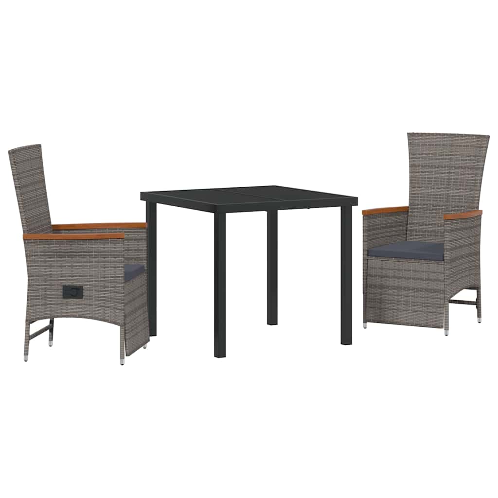 Set da Pranzo per Giardino con cuscino 3 pcs Grigio Poly Rattan - homemem39