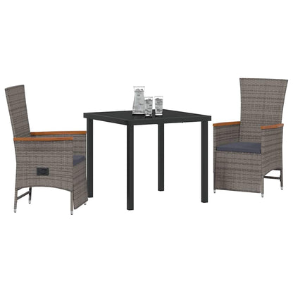 Set da Pranzo per Giardino con cuscino 3 pcs Grigio Poly Rattan - homemem39