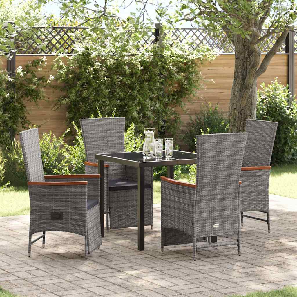 Set da Pranzo per Giardino con cuscino 5 pcs Grigio Poly Rattan - homemem39