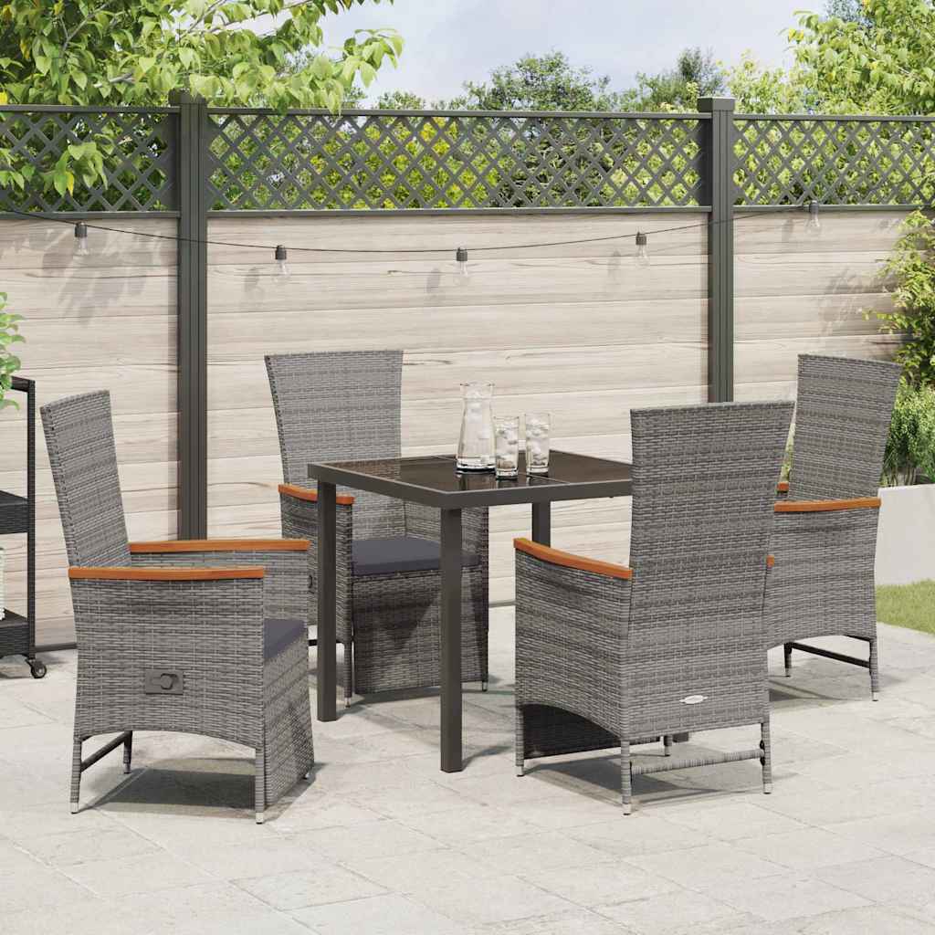 Set da Pranzo per Giardino con cuscino 5 pcs Grigio Poly Rattan - homemem39