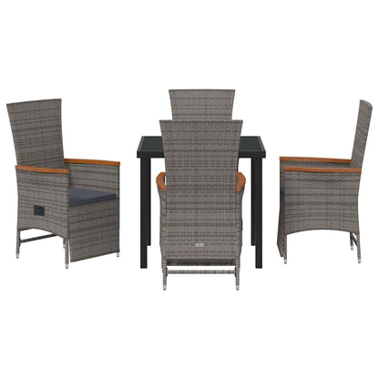 Set da Pranzo per Giardino con cuscino 5 pcs Grigio Poly Rattan - homemem39