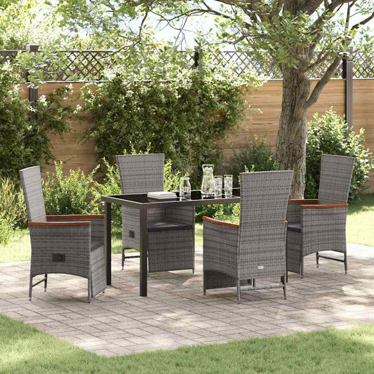 Set da Pranzo per Giardino con cuscino 5 pcs Grigio Poly Rattan - homemem39