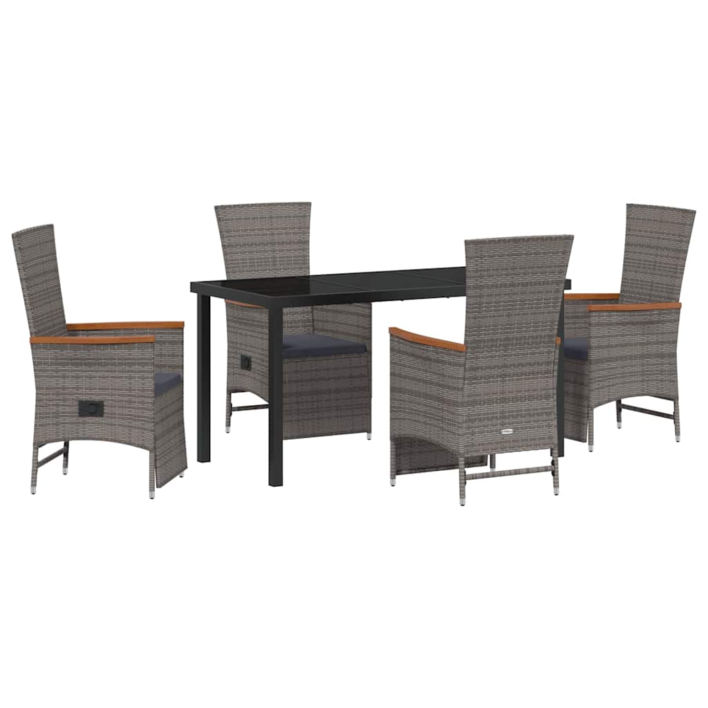 Set da Pranzo per Giardino con cuscino 5 pcs Grigio Poly Rattan - homemem39