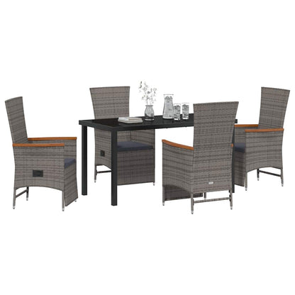 Set da Pranzo per Giardino con cuscino 5 pcs Grigio Poly Rattan - homemem39