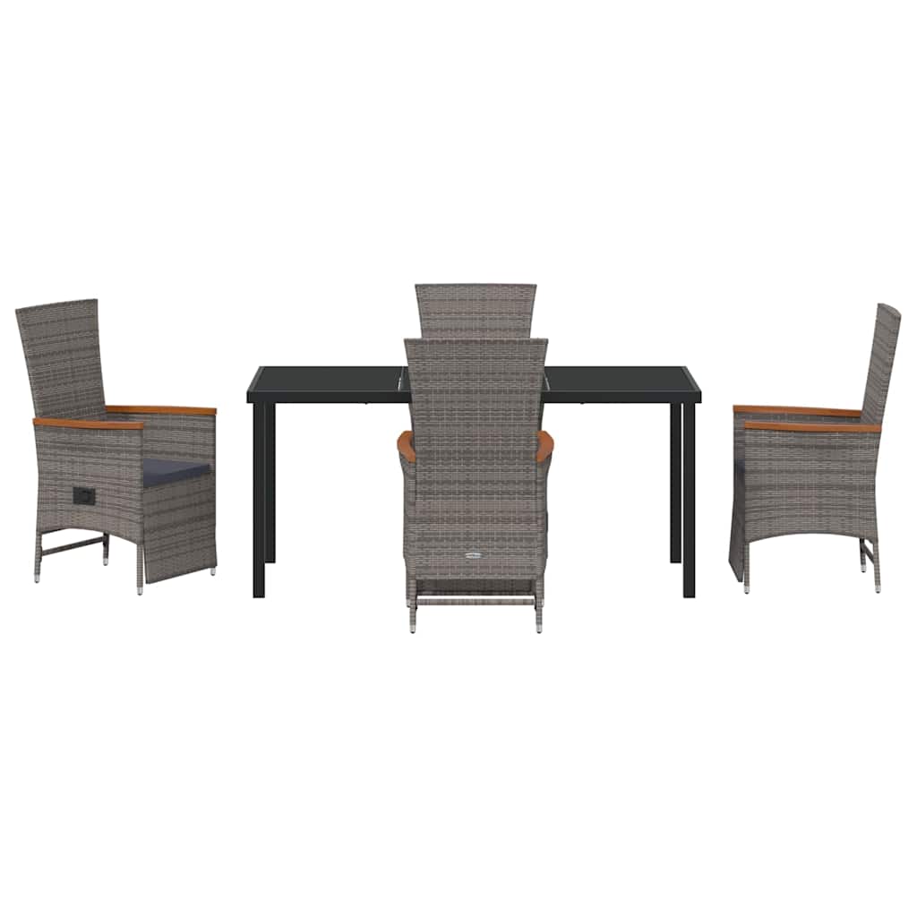 Set da Pranzo per Giardino con cuscino 5 pcs Grigio Poly Rattan - homemem39