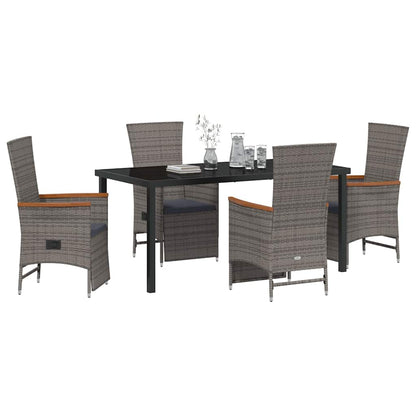 Set da Pranzo per Giardino con cuscino 5 pcs Grigio Poly Rattan - homemem39