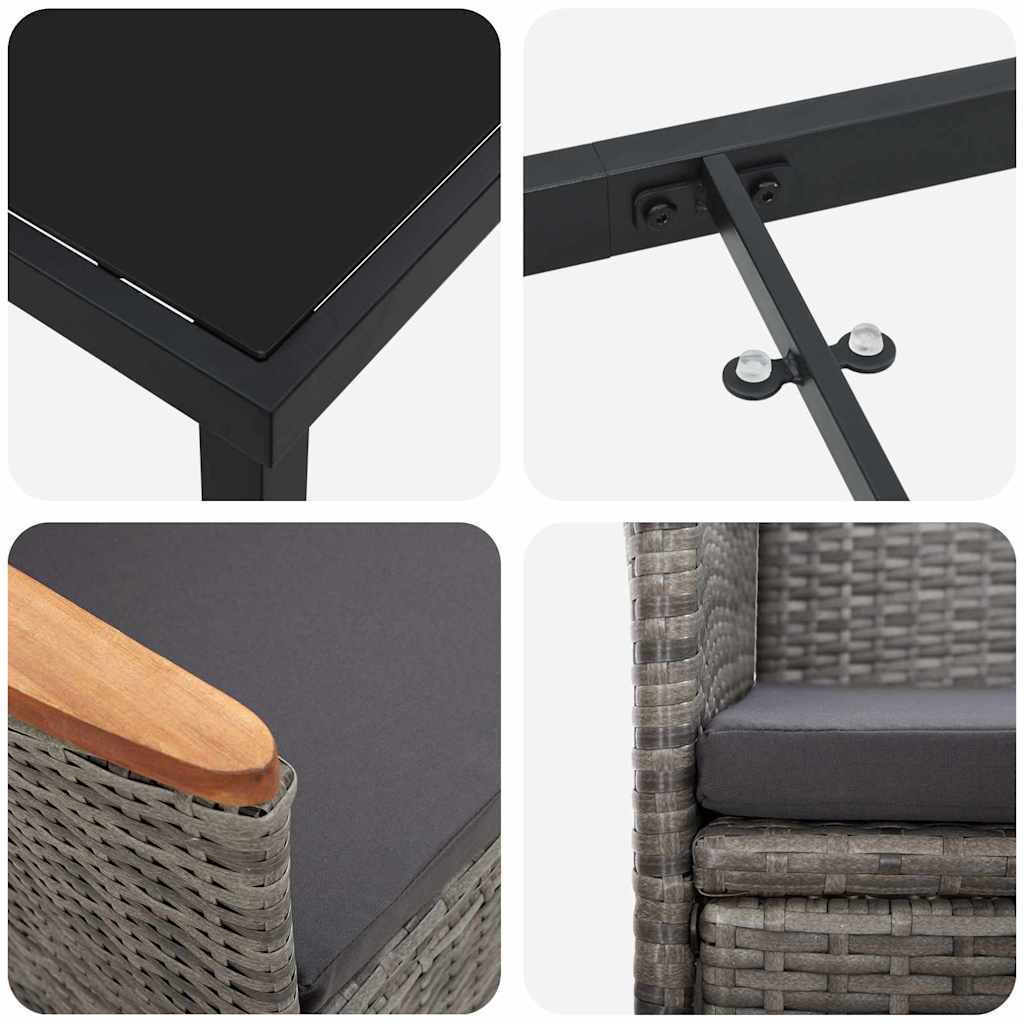 Set da Pranzo per Giardino con cuscino 7 pcs Grigio Poly Rattan - homemem39