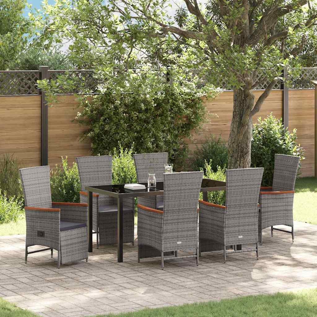 Set da Pranzo per Giardino con cuscino 7 pcs Grigio Poly Rattan - homemem39