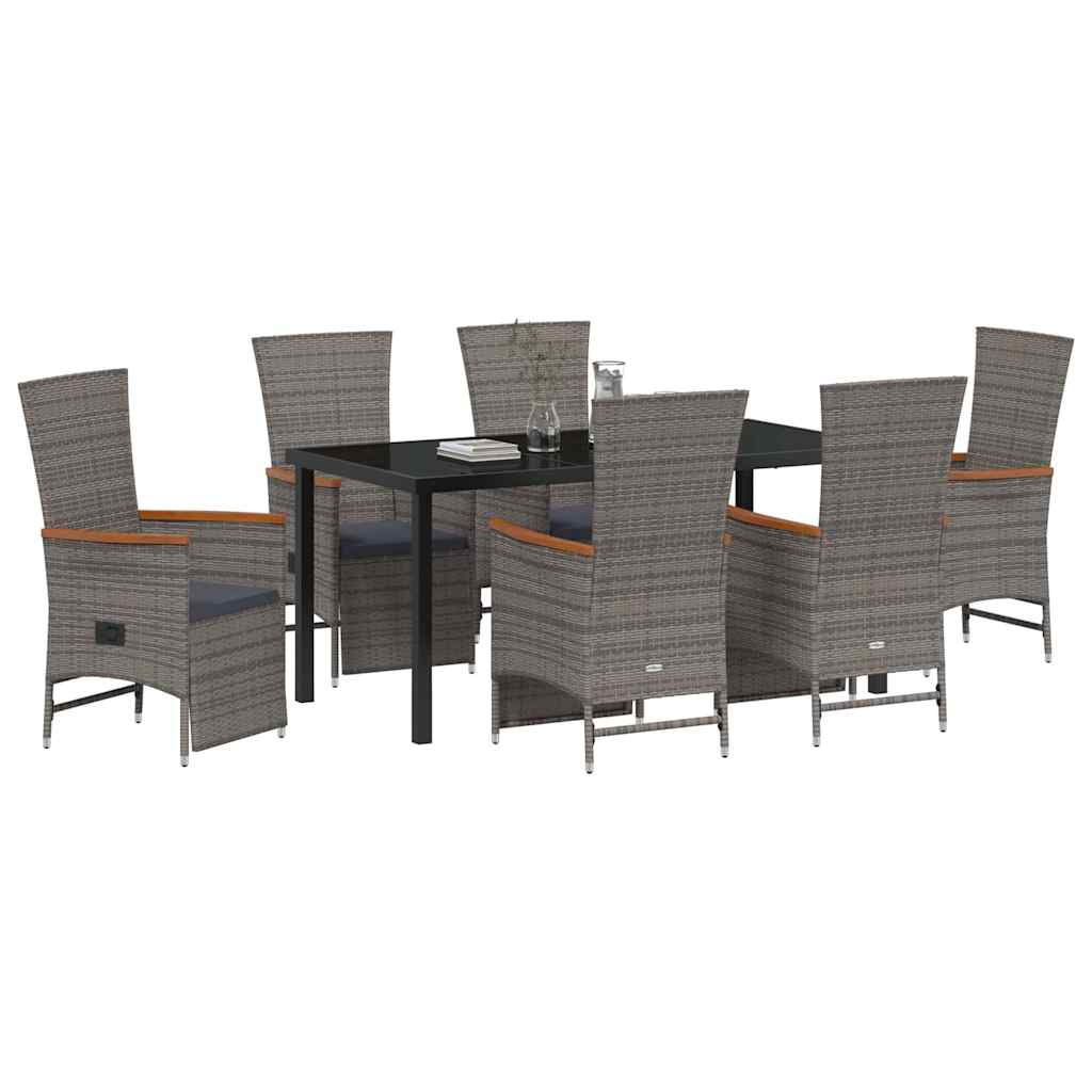Set da Pranzo per Giardino con cuscino 7 pcs Grigio Poly Rattan - homemem39