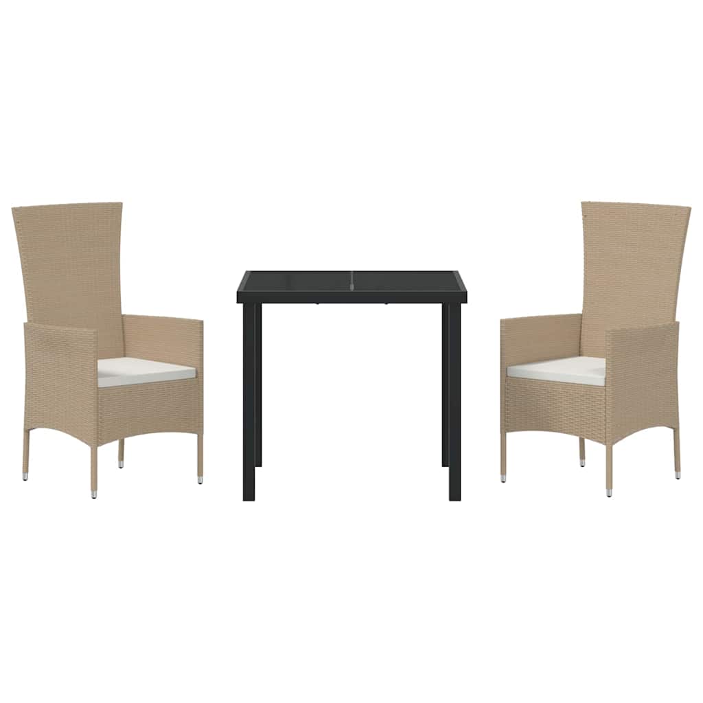 Set da Pranzo per Giardino con cuscino 3 pcs Beige polyrattan | homemem39