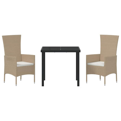 Set da Pranzo per Giardino con cuscino 3 pcs Beige polyrattan | homemem39