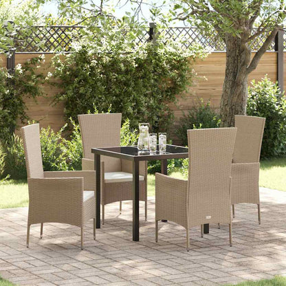 Set da Pranzo per Giardino con cuscino 5 pcs Beige polyrattan | homemem39