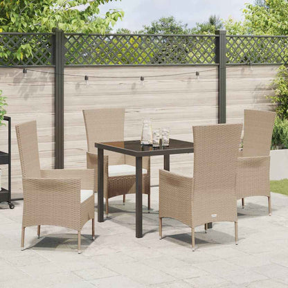 Set da Pranzo per Giardino con cuscino 5 pcs Beige polyrattan | homemem39