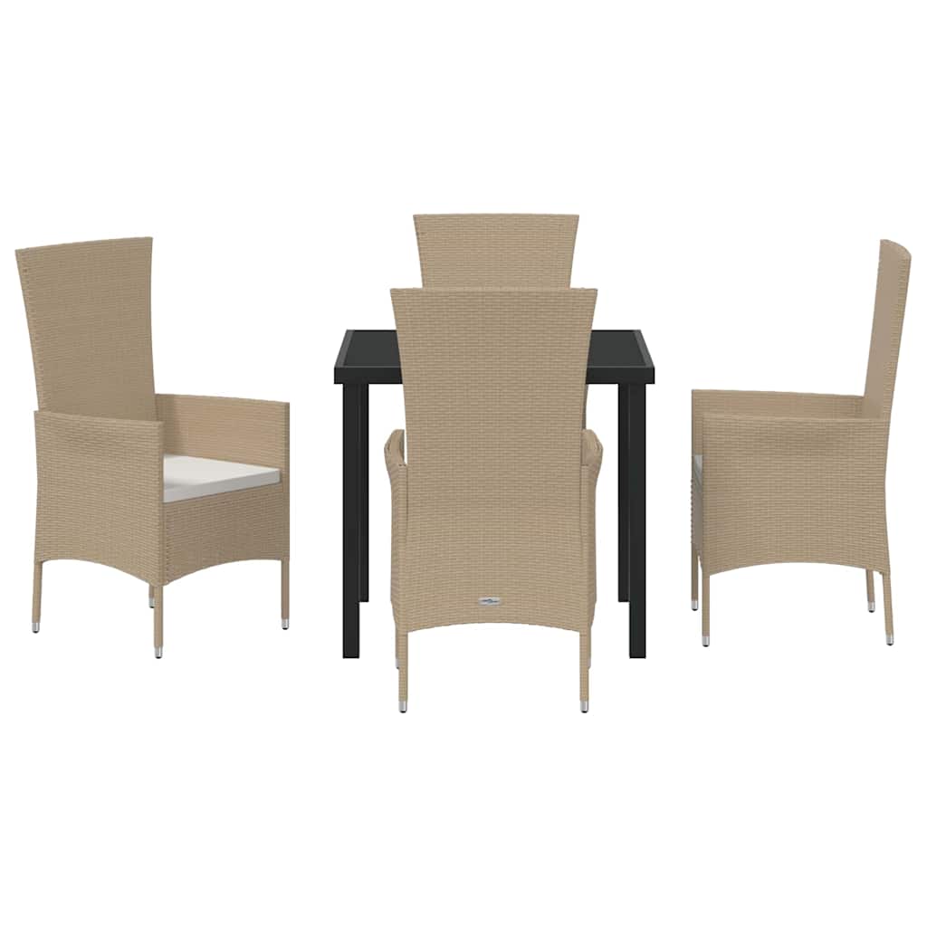Set da Pranzo per Giardino con cuscino 5 pcs Beige polyrattan | homemem39