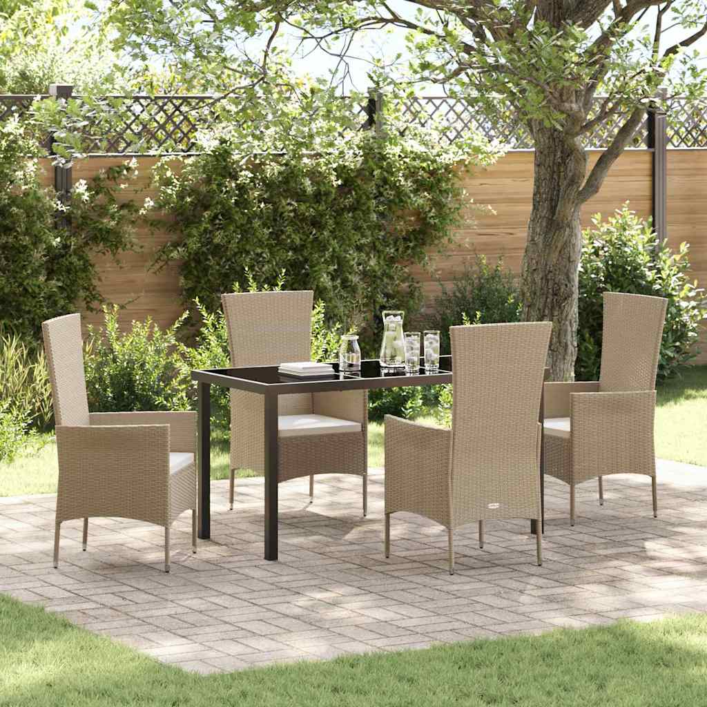 Set da Pranzo per Giardino con cuscino 5 pcs Beige polyrattan - homemem39