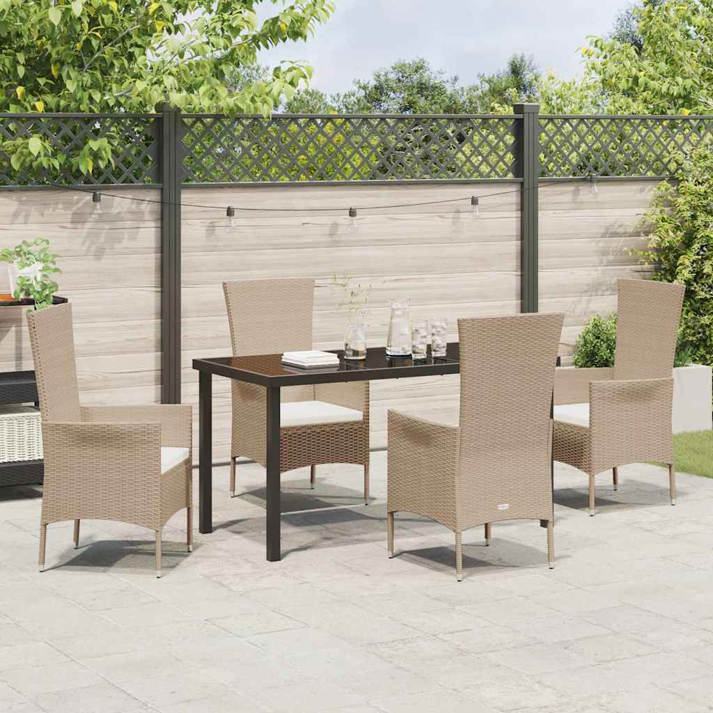 Set da Pranzo per Giardino con cuscino 5 pcs Beige polyrattan - homemem39