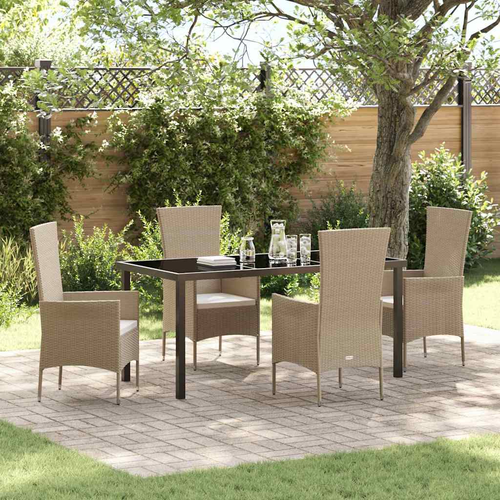 Set da Pranzo per Giardino con cuscino 5 pcs Beige polyrattan - homemem39