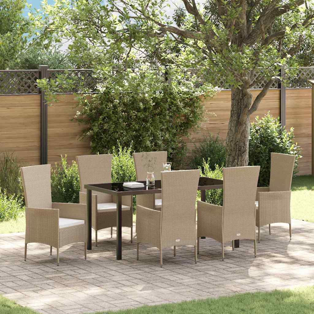 Set da Pranzo per Giardino con cuscino 7 pcs Beige polyrattan - homemem39