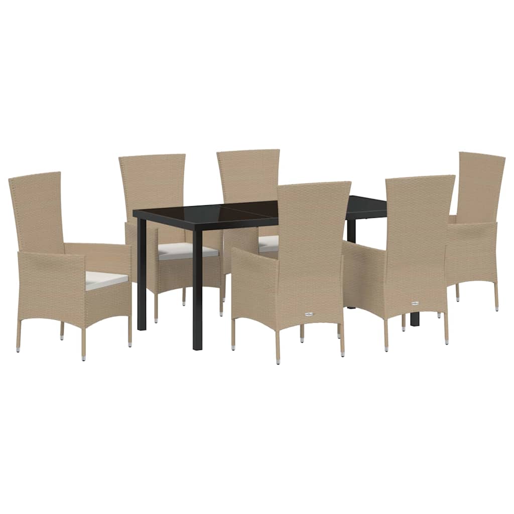 Set da Pranzo per Giardino con cuscino 7 pcs Beige polyrattan - homemem39