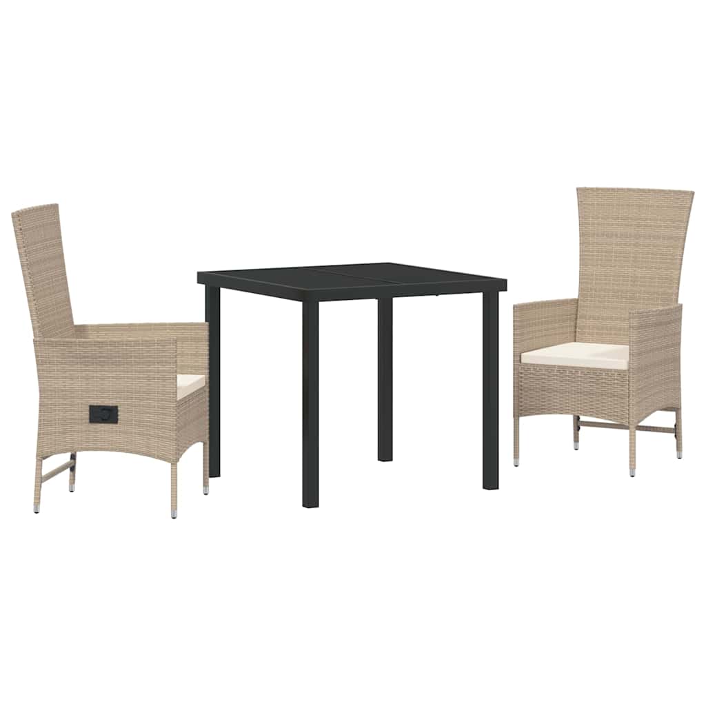 Set da Pranzo per Giardino con cuscino 3 pcs Beige polyrattan - homemem39