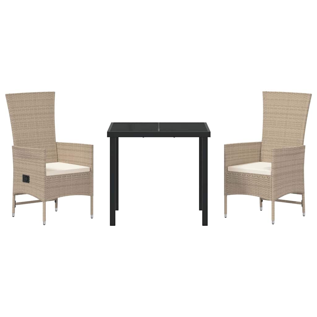 Set da Pranzo per Giardino con cuscino 3 pcs Beige polyrattan - homemem39