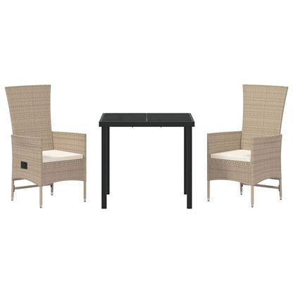 Set da Pranzo per Giardino con cuscino 3 pcs Beige polyrattan - homemem39
