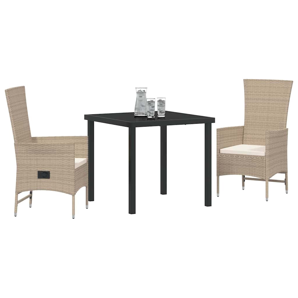 Set da Pranzo per Giardino con cuscino 3 pcs Beige polyrattan - homemem39