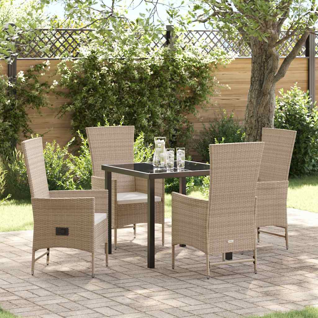 Set da Pranzo per Giardino con cuscino 5 pcs Beige polyrattan - homemem39