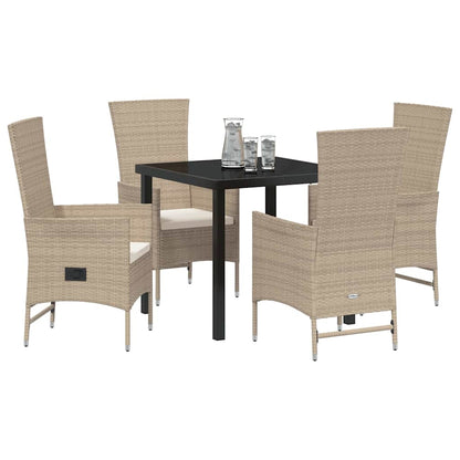 Set da Pranzo per Giardino con cuscino 5 pcs Beige polyrattan - homemem39