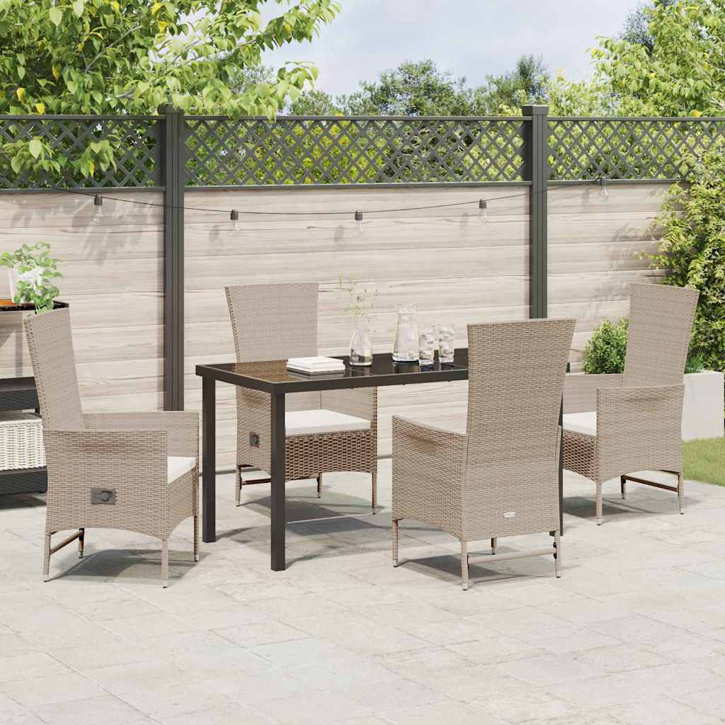 Set da Pranzo per Giardino con cuscino 5 pcs Beige polyrattan - homemem39