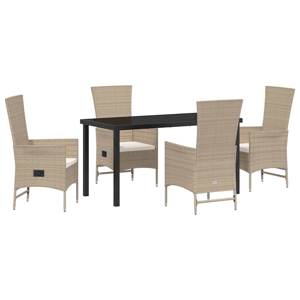 Set da Pranzo per Giardino con cuscino 5 pcs Beige polyrattan - homemem39