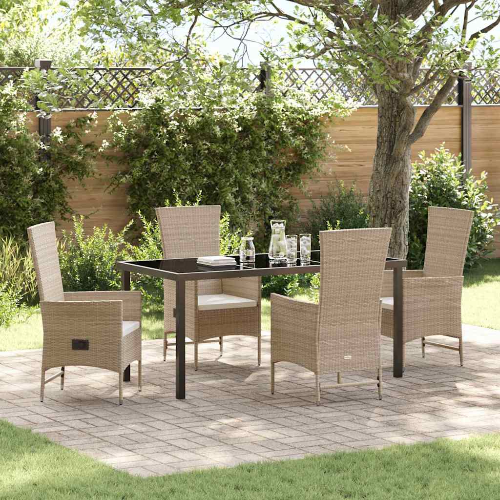 Set da Pranzo per Giardino con cuscino 5 pcs Beige polyrattan - homemem39