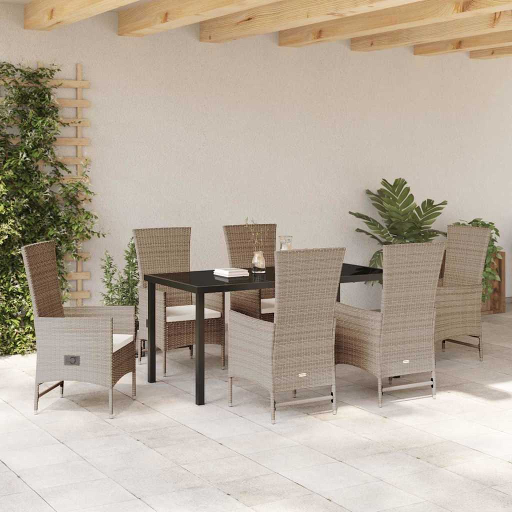 Set da Pranzo per Giardino con cuscino 7 pcs Beige polyrattan - homemem39