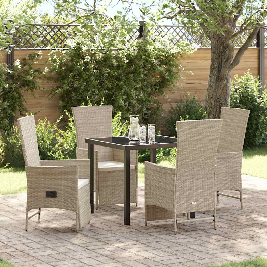 Set da Pranzo per Giardino con cuscino 5 pcs Beige polyrattan - homemem39