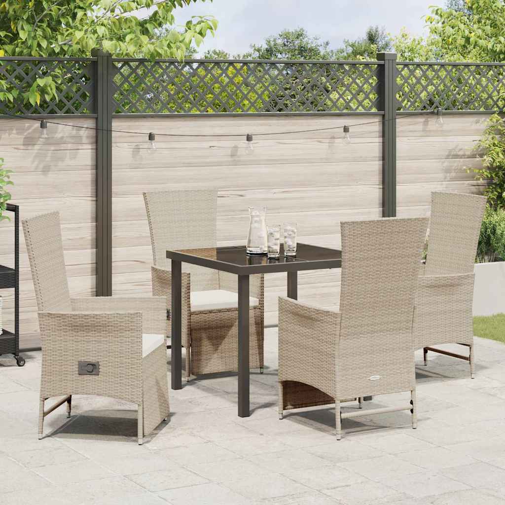 Set da Pranzo per Giardino con cuscino 5 pcs Beige polyrattan - homemem39