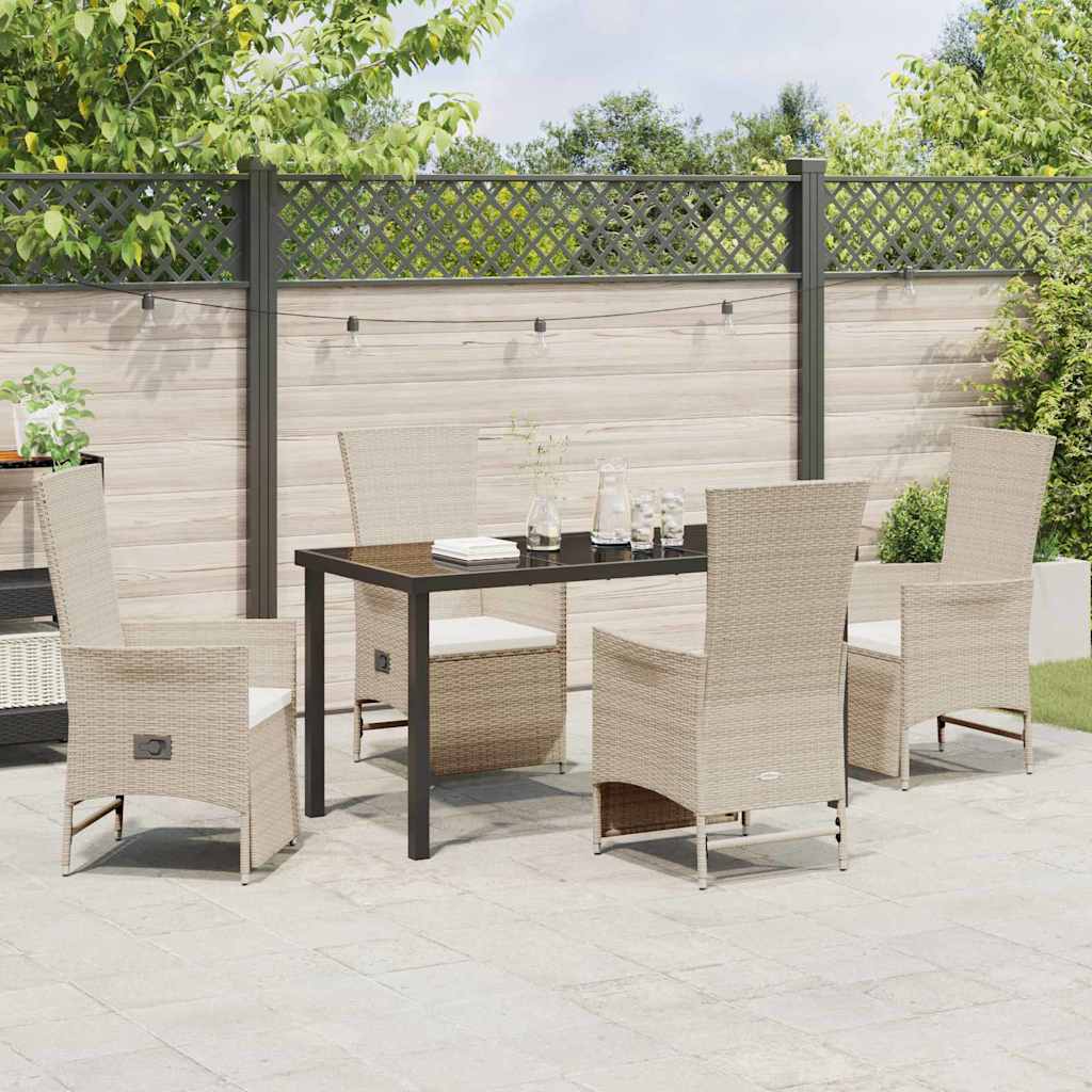 Set da Pranzo per Giardino con cuscino 5 pcs Beige polyrattan - homemem39