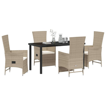 Set da Pranzo per Giardino con cuscino 5 pcs Beige polyrattan - homemem39