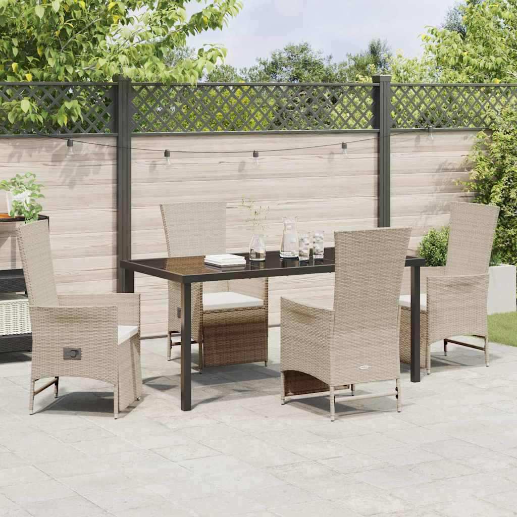 Set da Pranzo per Giardino con cuscino 5 pcs Beige polyrattan - homemem39